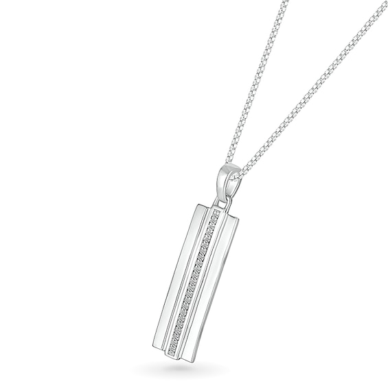 Men's 1/10 CT. T.w. Diamond Linear Ribbon Accent Three-Dimensional Vertical Bar Pendant in Sterling Silver - 22"