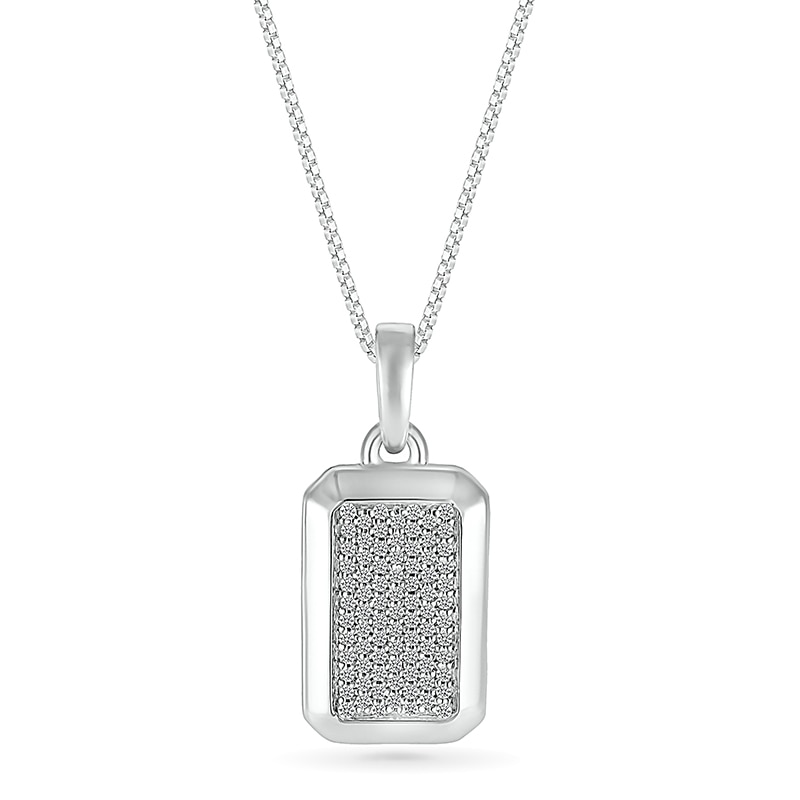 Main Image 1 of Men's 1/4 CT. T.W. Diamond Three-Dimensional Frame Dog Tag Pendant in Sterling Silver - 22"