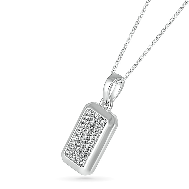 Main Image 2 of Men's 1/4 CT. T.W. Diamond Three-Dimensional Frame Dog Tag Pendant in Sterling Silver - 22"