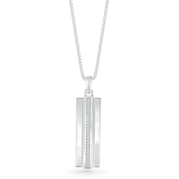 Men's 1/10 CT. T.W. Diamond Linear Ribbon Accent Three-Dimensional Vertical Bar Pendant in Sterling Silver - 22"
