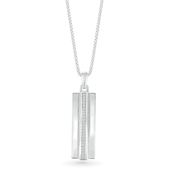 Men's 1/10 CT. T.w. Diamond Linear Ribbon Accent Three-Dimensional Vertical Bar Pendant in Sterling Silver - 22"