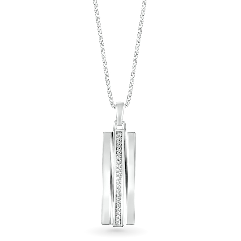 Main Image 1 of Men's 1/10 CT. T.W. Diamond Linear Ribbon Accent Three-Dimensional Vertical Bar Pendant in Sterling Silver - 22"