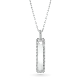 Men's 1/5 CT. T.W. Diamond Frame Rounded Vertical Bar Pendant in 10K White Gold - 22"