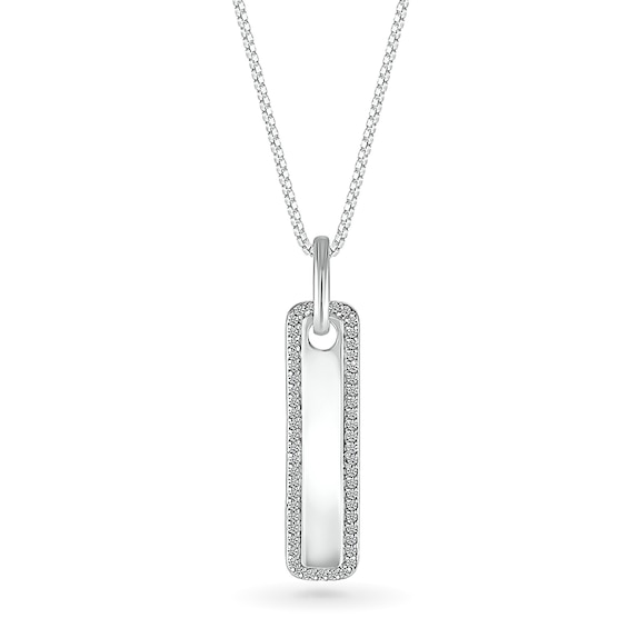 Men's 1/5 CT. T.w. Diamond Frame Rounded Vertical Bar Pendant in 10K White Gold - 22"
