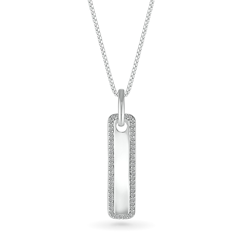Main Image 1 of Men's 1/5 CT. T.W. Diamond Frame Rounded Vertical Bar Pendant in 10K White Gold - 22"
