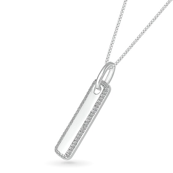 Men's 1/5 CT. T.w. Diamond Frame Rounded Vertical Bar Pendant in 10K White Gold - 22"