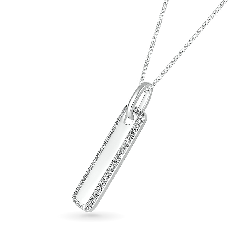 Main Image 2 of Men's 1/5 CT. T.W. Diamond Frame Rounded Vertical Bar Pendant in 10K White Gold - 22"