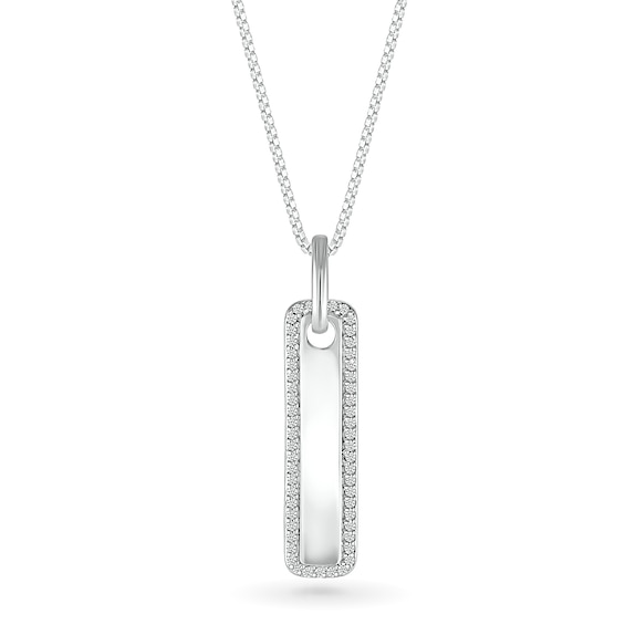 Men's 1/5 CT. T.w. Diamond Frame Rounded Vertical Bar Pendant in 10K White Gold - 22"