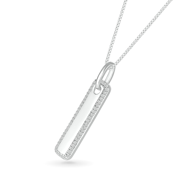 Men's 1/5 CT. T.w. Diamond Frame Rounded Vertical Bar Pendant in 10K White Gold - 22"