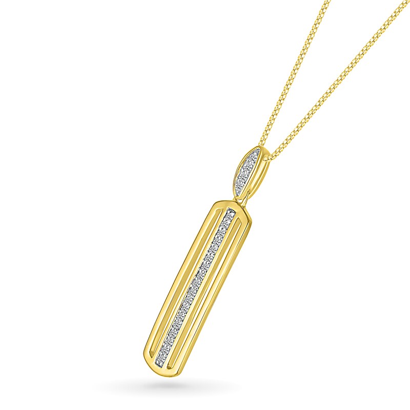 Main Image 2 of Men's 1/6 CT. T.W. Diamond Linear Ribbon Triple Row Open Vertical Bar Drop Pendant in 10K Gold - 22"