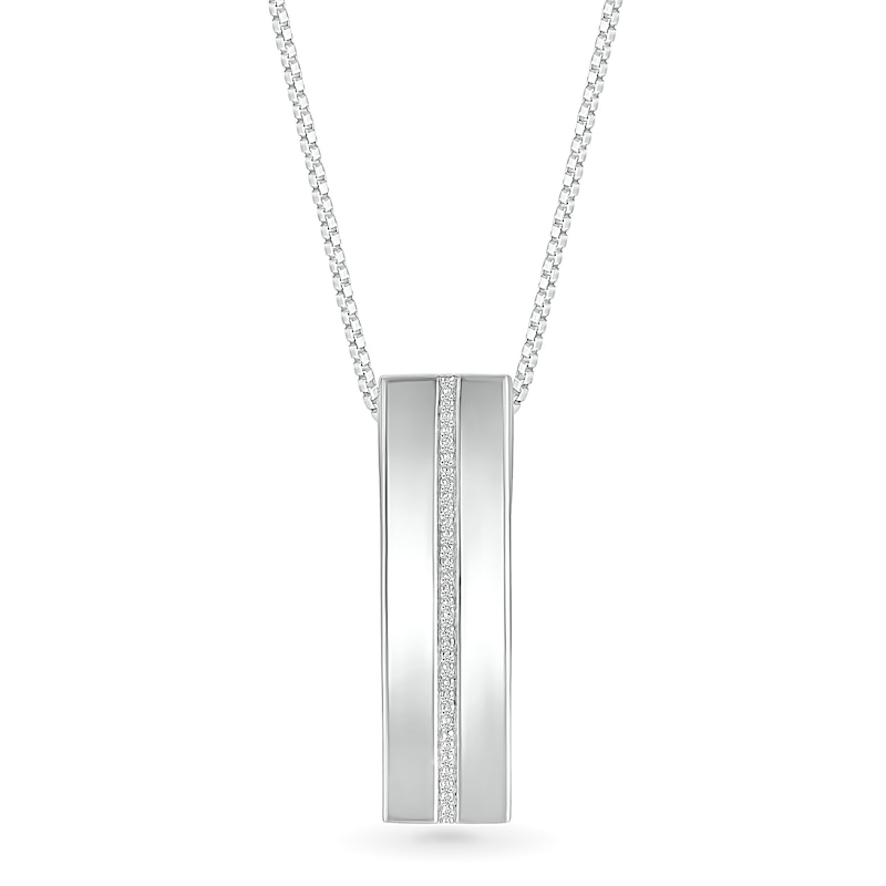 Men's 1/10 CT. T.W. Diamond Linear Ribbon Dog Tag Pendant in 10K White Gold - 22"