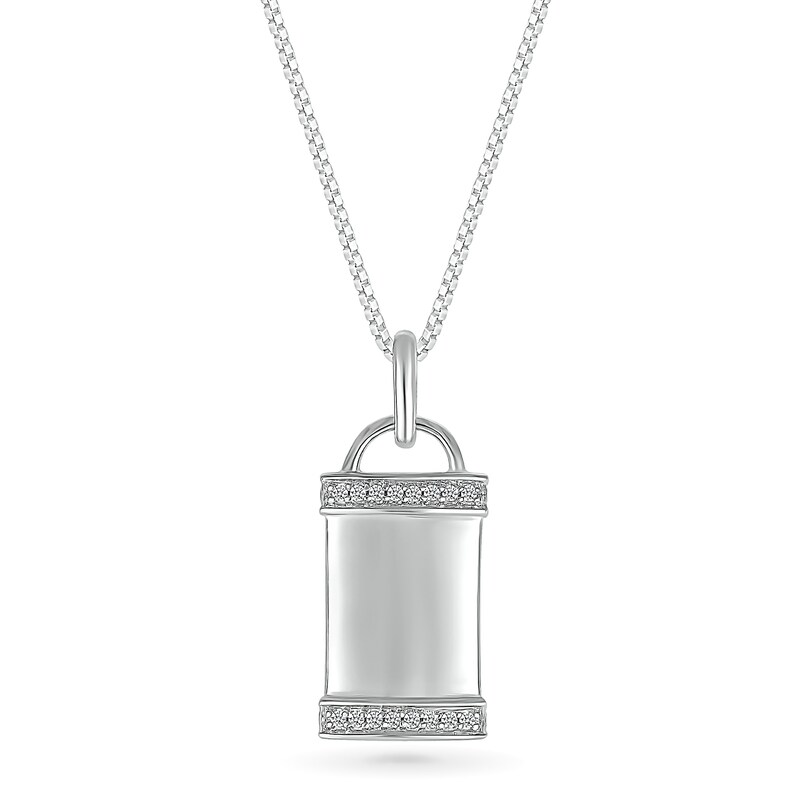 Men's 1/20 CT. T.W. Diamond Border Padlock-Style Dog Tag Pendant in 10K White Gold - 22"