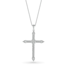 Men's 1/5 CT. T.W. Quad Diamond Tri-Tip Cross Pendant in 10K White Gold - 22"