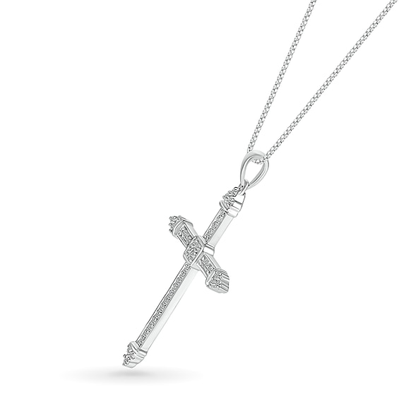 Men's 1/5 CT. T.w. Quad Diamond Tri-Tip Cross Pendant in 10K White Gold - 22"