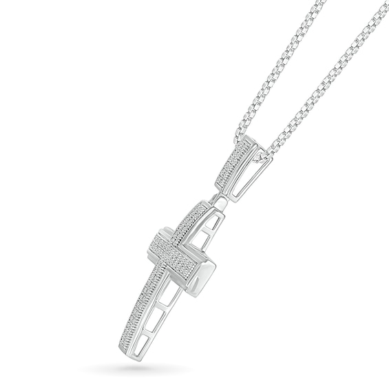 Men's 1/3 CT. T.w. Diamond Double Row Layered Cross Drop Pendant in 10K White Gold - 22"