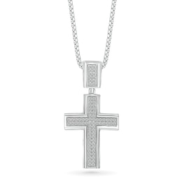 Men's 1/3 CT. T.W. Diamond Double Row Layered Cross Drop Pendant in 10K White Gold - 22"
