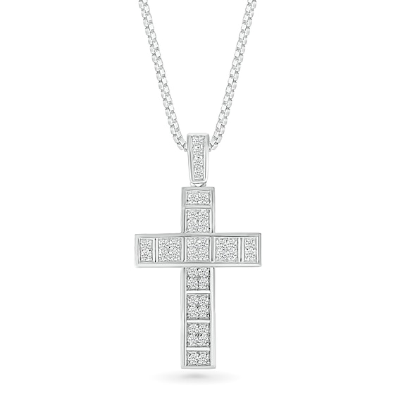 Men's 1/2 CT. T.w. Diamond Divided Cross Pendant in 10K White Gold - 22"