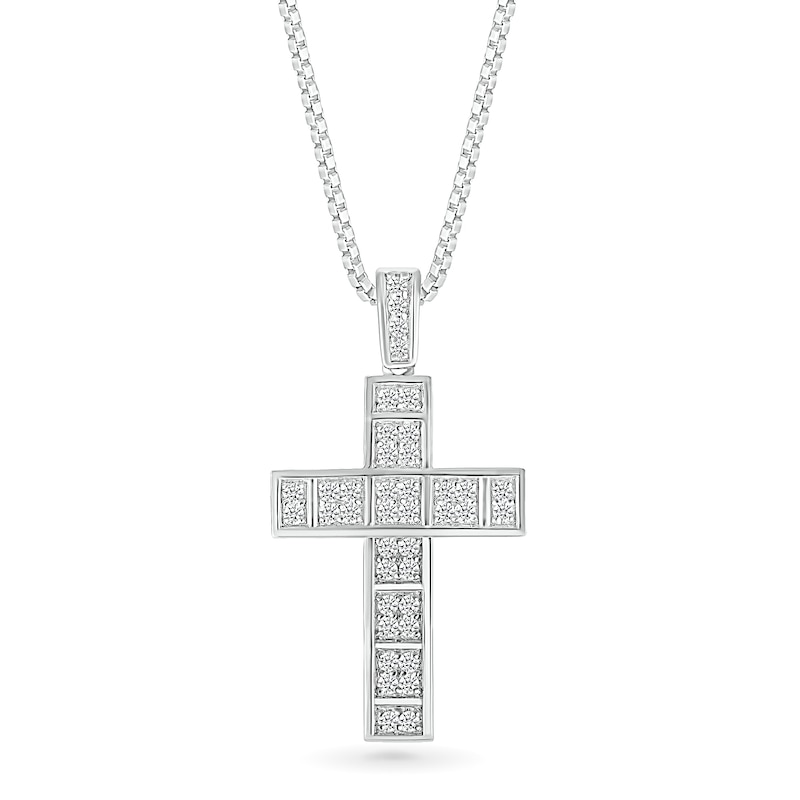 Men's 1/2 CT. T.W. Diamond Divided Cross Pendant in 10K White Gold - 22"