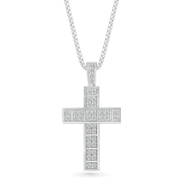 Men's 1/2 CT. T.W. Diamond Divided Cross Pendant in 10K White Gold - 22"