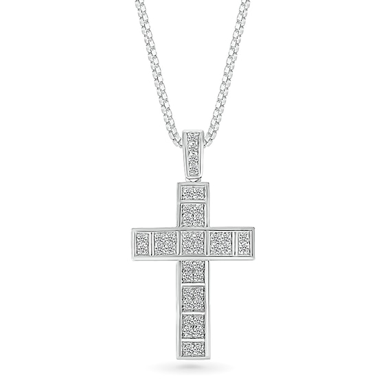 Men's 1/2 CT. T.w. Diamond Divided Cross Pendant in 10K White Gold - 22"