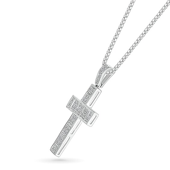 Men's 1/2 CT. T.w. Diamond Divided Cross Pendant in 10K White Gold - 22"