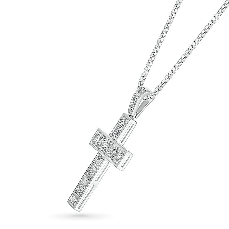 Main Image 2 of Men's 1/2 CT. T.W. Diamond Divided Cross Pendant in 10K White Gold - 22"