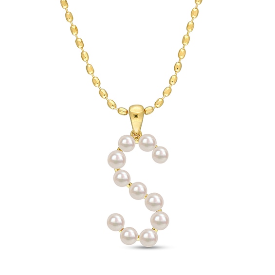 3.5-4.0mm Button Freshwater Cultured Pearl "S" Initial Drop Pendant in Sterling Silver with Gold-Tone Flash Plate