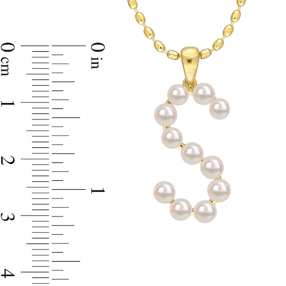 3.5-4.0mm Button Freshwater Cultured Pearl "S" Initial Drop Pendant in Sterling Silver with Gold-Tone Flash Plate
