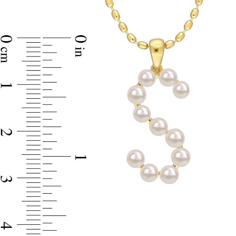 Main Image 3 of 3.5-4.0mm Button Freshwater Cultured Pearl "S" Initial Drop Pendant in Sterling Silver with Gold-Tone Flash Plate