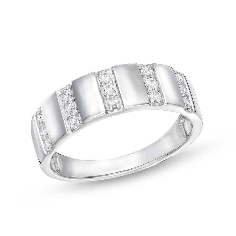 Main Image 1 of 1/4 CT. T.W. Diamond Trio Linear Row Band in 10K White Gold