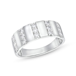 1/2 CT. T.W. Diamond Trio Linear Row Band in 10K White Gold