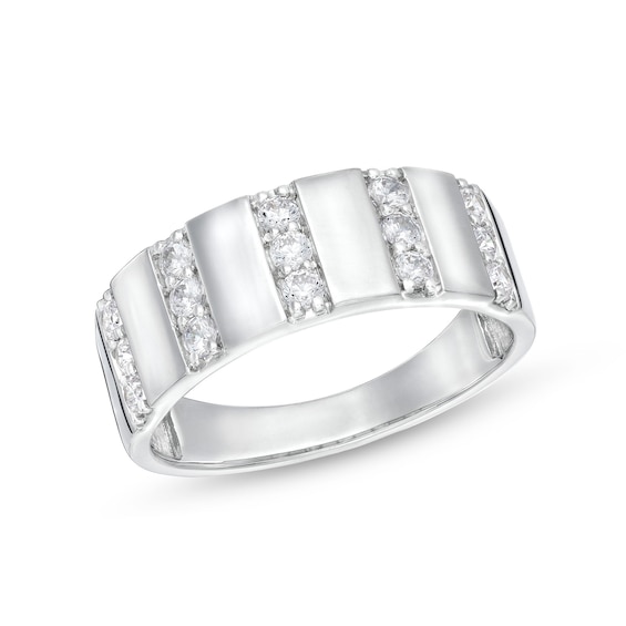 1/2 CT. T.w. Diamond Trio Linear Row Band in 10K White Gold