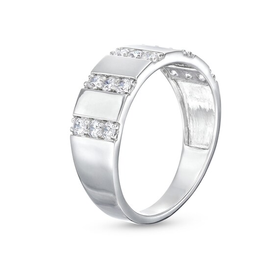 1/2 CT. T.w. Diamond Trio Linear Row Band in 10K White Gold