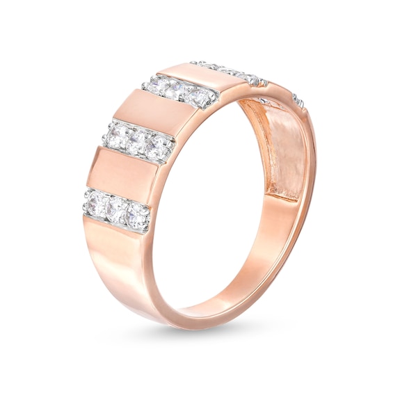 1/2 CT. T.w. Diamond Trio Linear Row Band in 10K Rose Gold