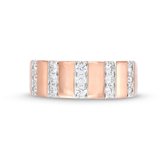 1/2 CT. T.w. Diamond Trio Linear Row Band in 10K Rose Gold