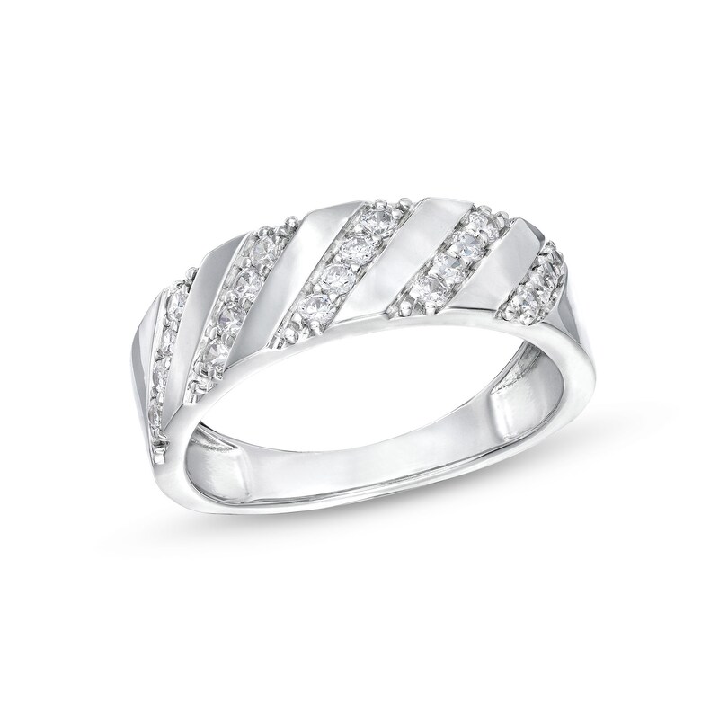 Main Image 1 of 1/3 CT. T.W. Diamond Slant Row Band in 10K White Gold