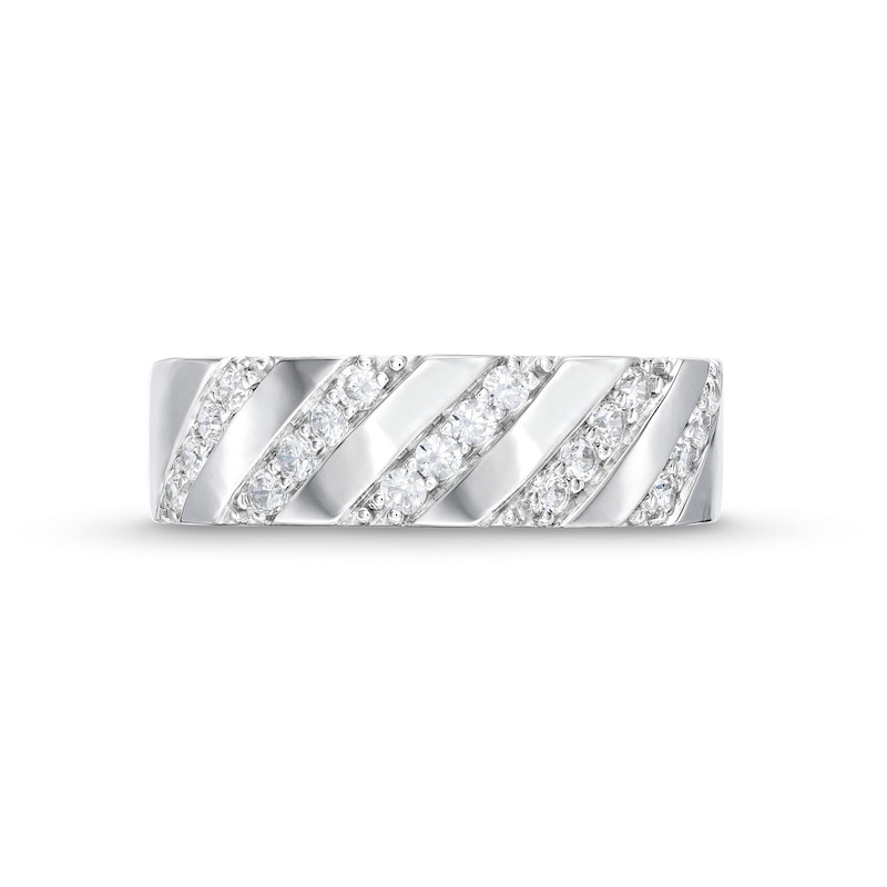 Main Image 4 of 1/3 CT. T.W. Diamond Slant Row Band in 10K White Gold