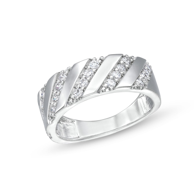 Main Image 1 of 1/2 CT. T.W. Diamond Slant Row Band in 10K White Gold
