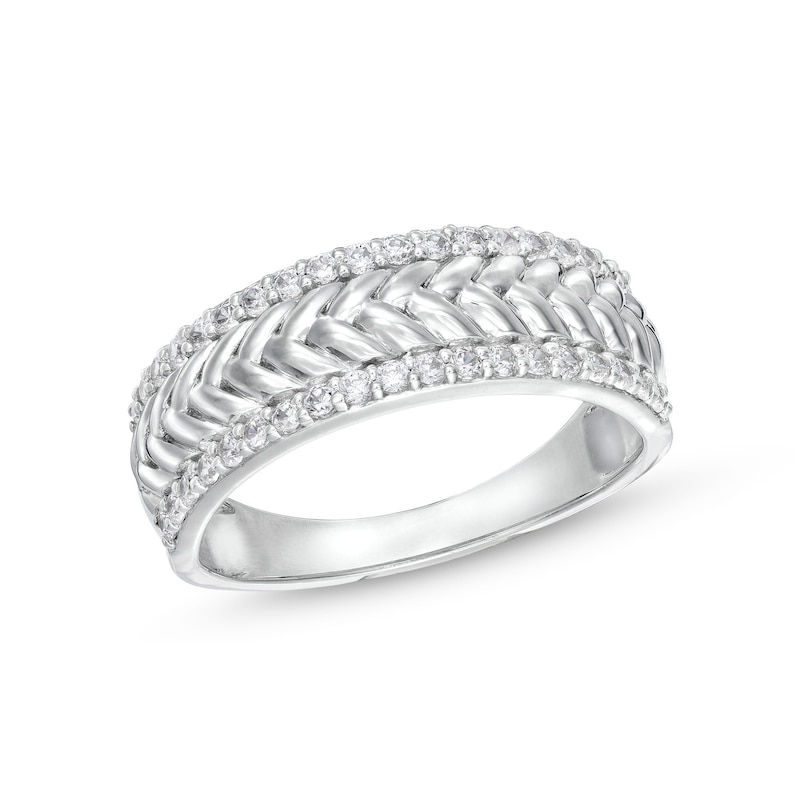 Main Image 1 of 1/3 CT. T.W. Diamond Edge Herringbone Band in 10K White Gold