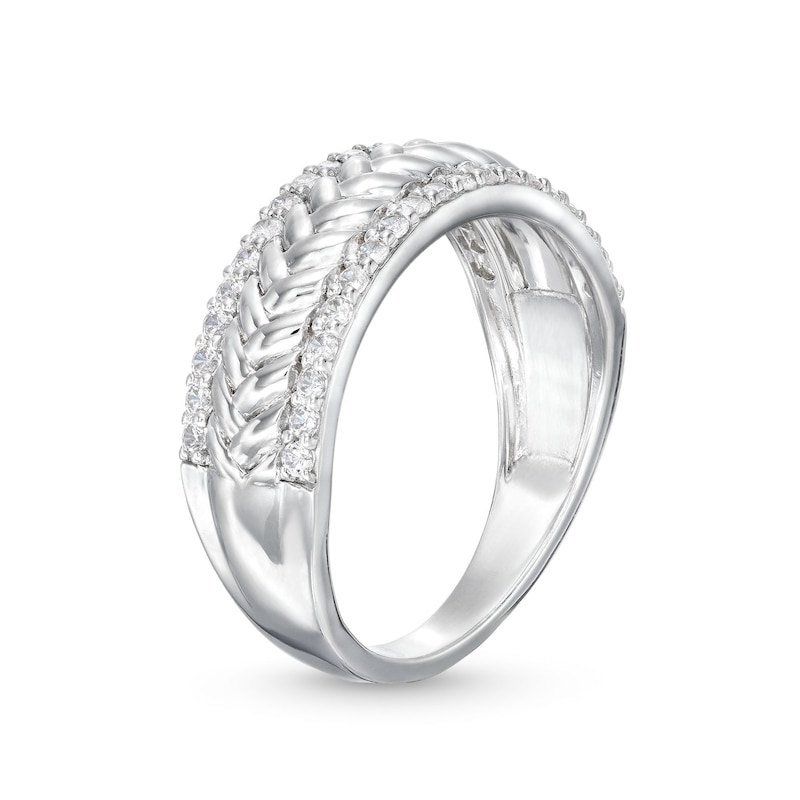Main Image 3 of 1/3 CT. T.W. Diamond Edge Herringbone Band in 10K White Gold