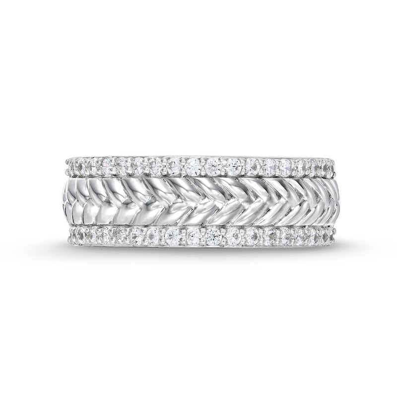 Main Image 4 of 1/3 CT. T.W. Diamond Edge Herringbone Band in 10K White Gold