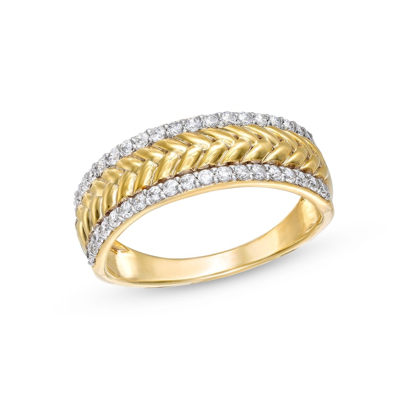 Main Image 1 of 1/3 CT. T.W. Diamond Edge Herringbone Band in 10K Gold