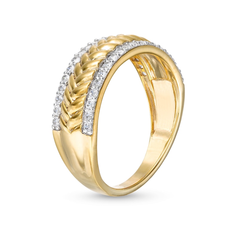 Main Image 3 of 1/3 CT. T.W. Diamond Edge Herringbone Band in 10K Gold
