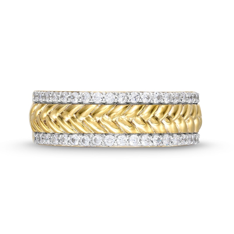 Main Image 4 of 1/3 CT. T.W. Diamond Edge Herringbone Band in 10K Gold