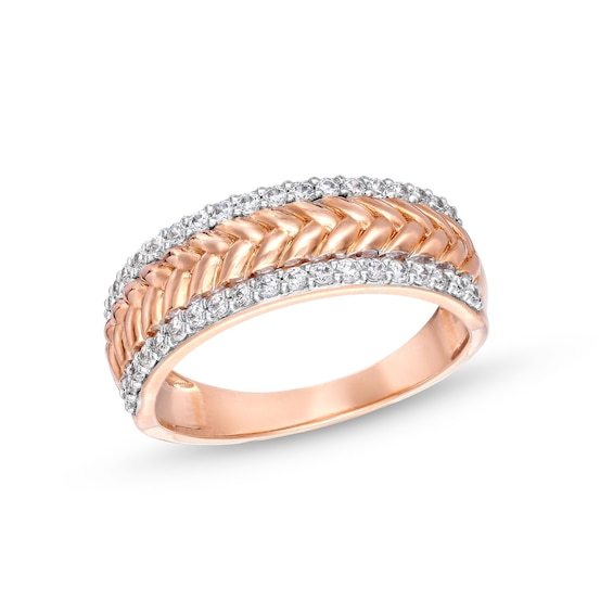 1/3 CT. T.w. Diamond Edge Herringbone Band in 10K Rose Gold
