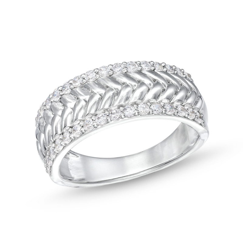 Main Image 1 of 1/2 CT. T.W. Diamond Edge Herringbone Band in 10K White Gold