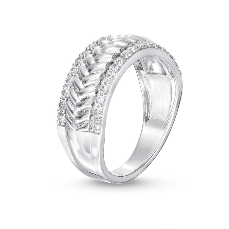 Main Image 3 of 1/2 CT. T.W. Diamond Edge Herringbone Band in 10K White Gold