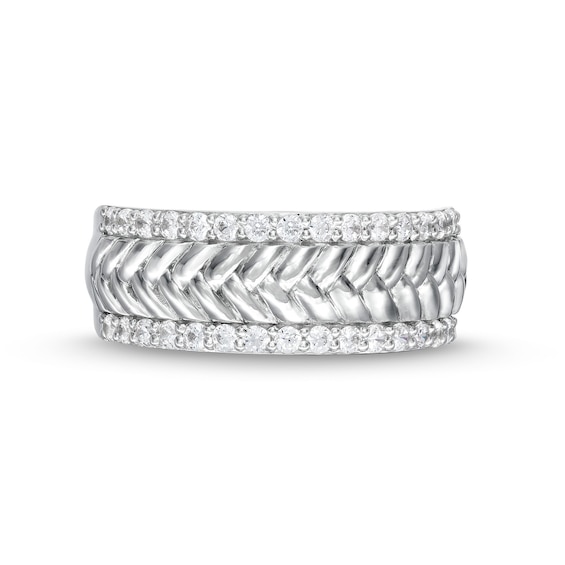 1/2 CT. T.w. Diamond Edge Herringbone Band in 10K White Gold