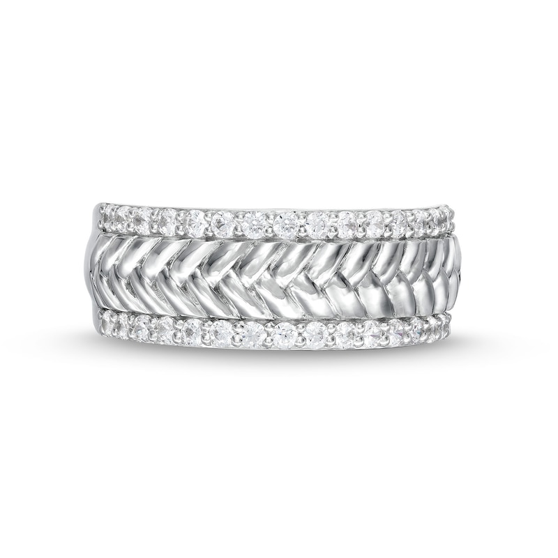 Main Image 4 of 1/2 CT. T.W. Diamond Edge Herringbone Band in 10K White Gold