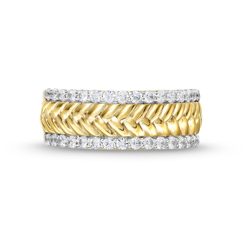Main Image 4 of 1/2 CT. T.W. Diamond Edge Herringbone Band in 10K Gold